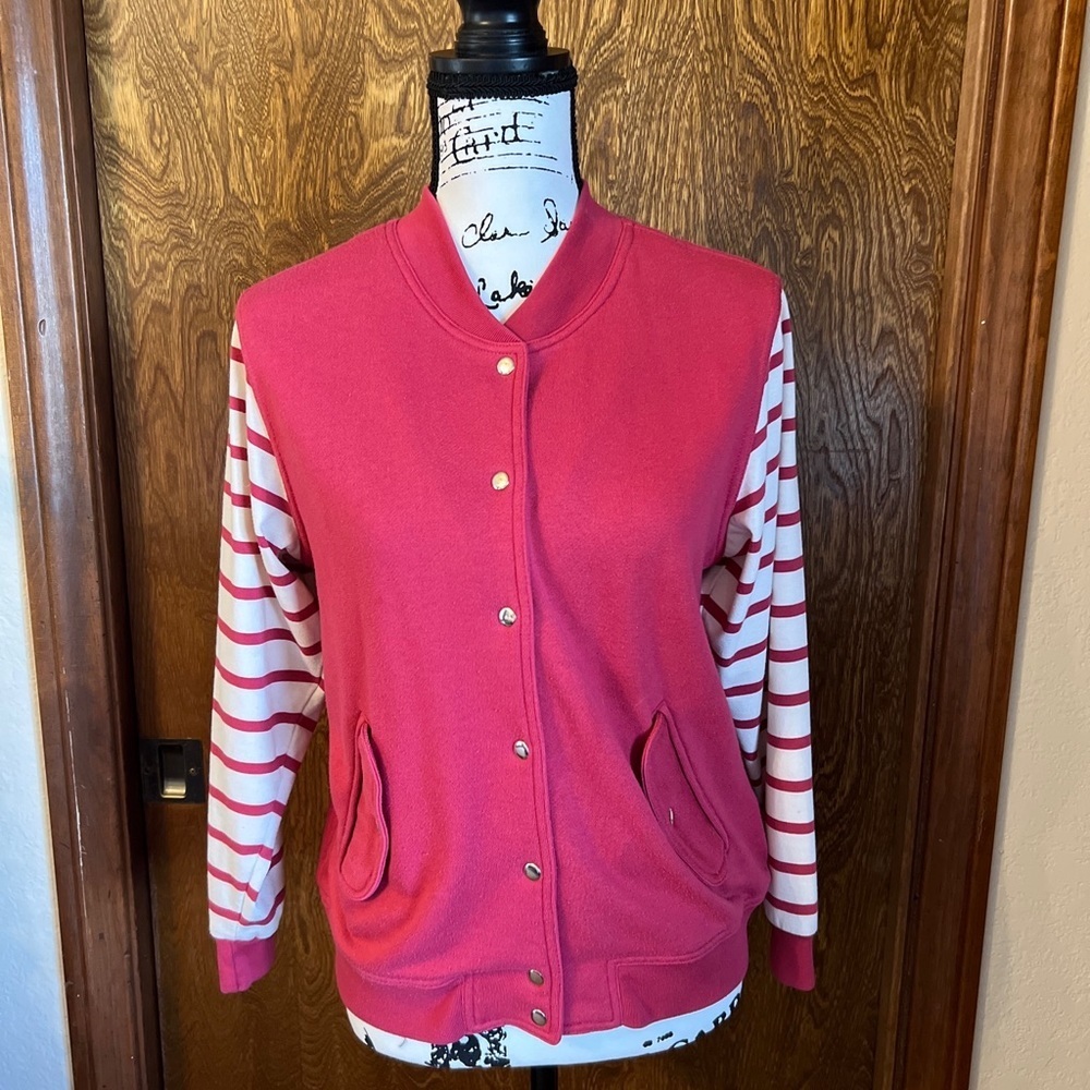 Vintage Pink Baseball Style Jacket Stripped Sleeves